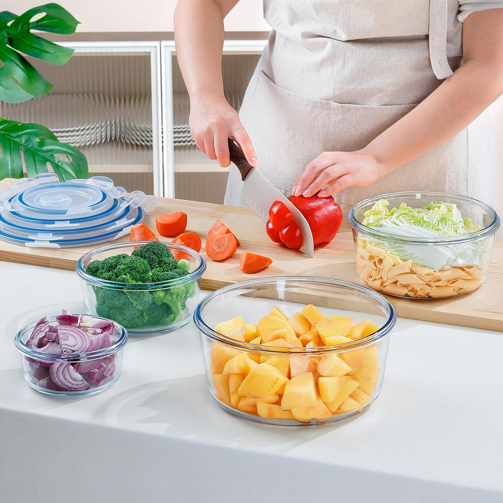 NUTRIUPS Large Round Glass Food Storage Containers - Airtight Lids for Meal Prep | 4-Piece Set