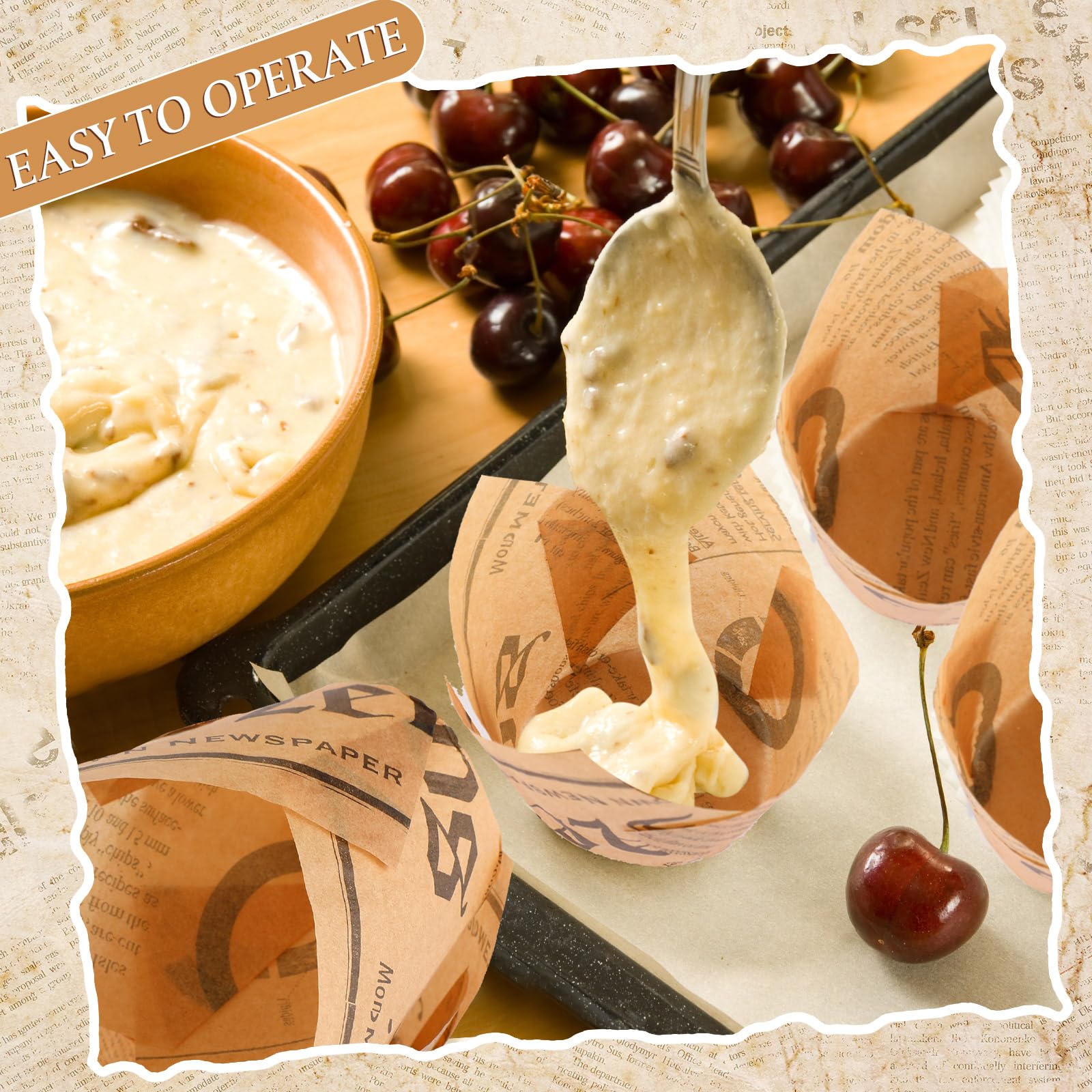 Yungyan 800 Pieces Tulip Cupcake Liners for Baking Cups Newspaper Print Paper Cupcake Muffin Liners in Standard Size Greaseproof Wrappers for Weddings Birthday Party Christmas