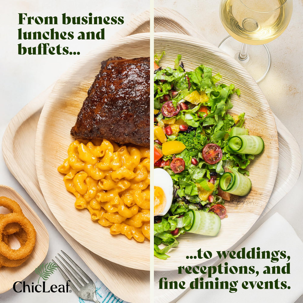 Chic Leaf Square Palm Leaf Tableware - 10" & 7", Pack of 24 - Durable Bamboo Disposable Dinnerware - Eco-Friendly Compostable Plates - Versatile Party & Elegant Dinner Table Essentials