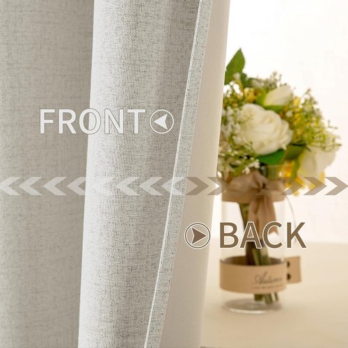 MIULEE Linen Texture Curtains - 100% Blackout Thermal Insulated Drapes | Light Cream, 52x90 Inch (2 Panels)