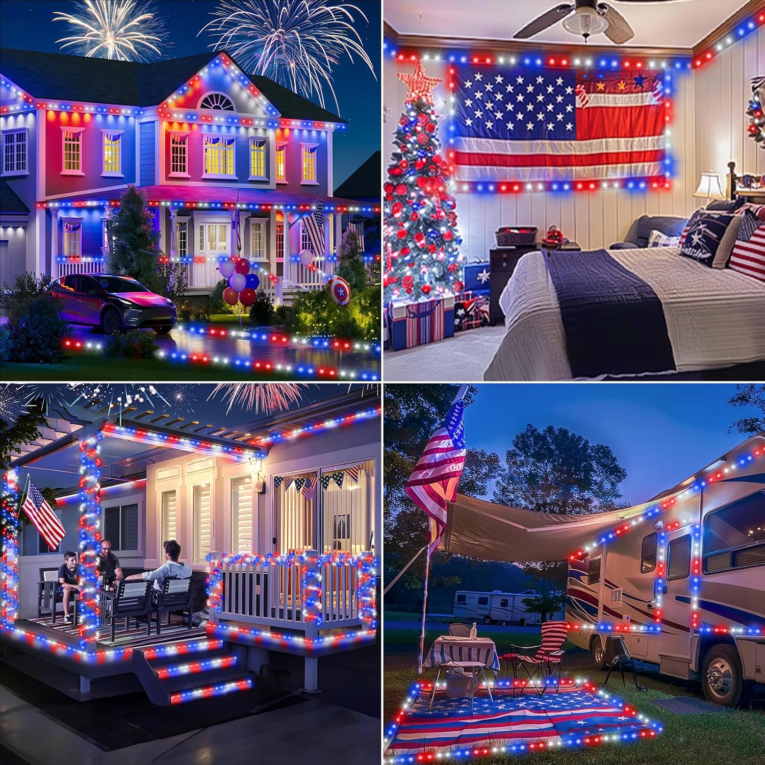 Skiennix 50ft LED Rope Lights - Waterproof, Connectable & Flexible Tube Lights | 8 Modes for Indoor/Outdoor Decor (Red, White & Blue)