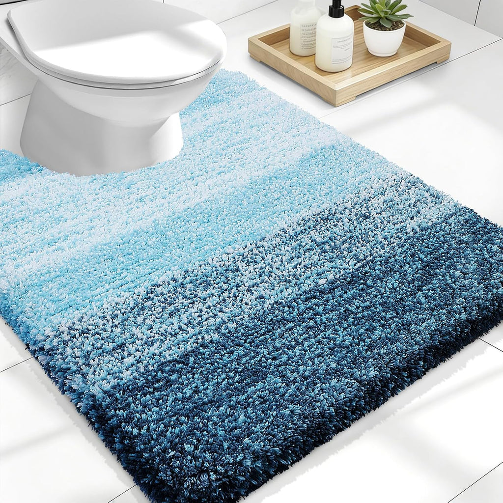 OLANLY Luxury U-Shaped Toilet Rugs - Extra Soft Microfiber, Non-Slip Plush Bath Mat, 24x20, Peacock Blue