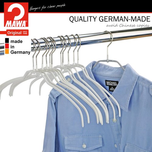 Mawa Reston Lloyd Silhouette Ultra-Thin Series, Non-Slip Space Saving Shirt Hanger, Style 42/FT, Pack of 24, White, 24 Piece