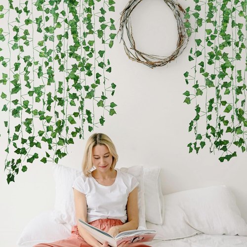 Freyalife Fake Vines - Aesthetic Artificial Ivy Leaves for Room Decor | 12 Pack, 84 Feet, Greenery Garlands