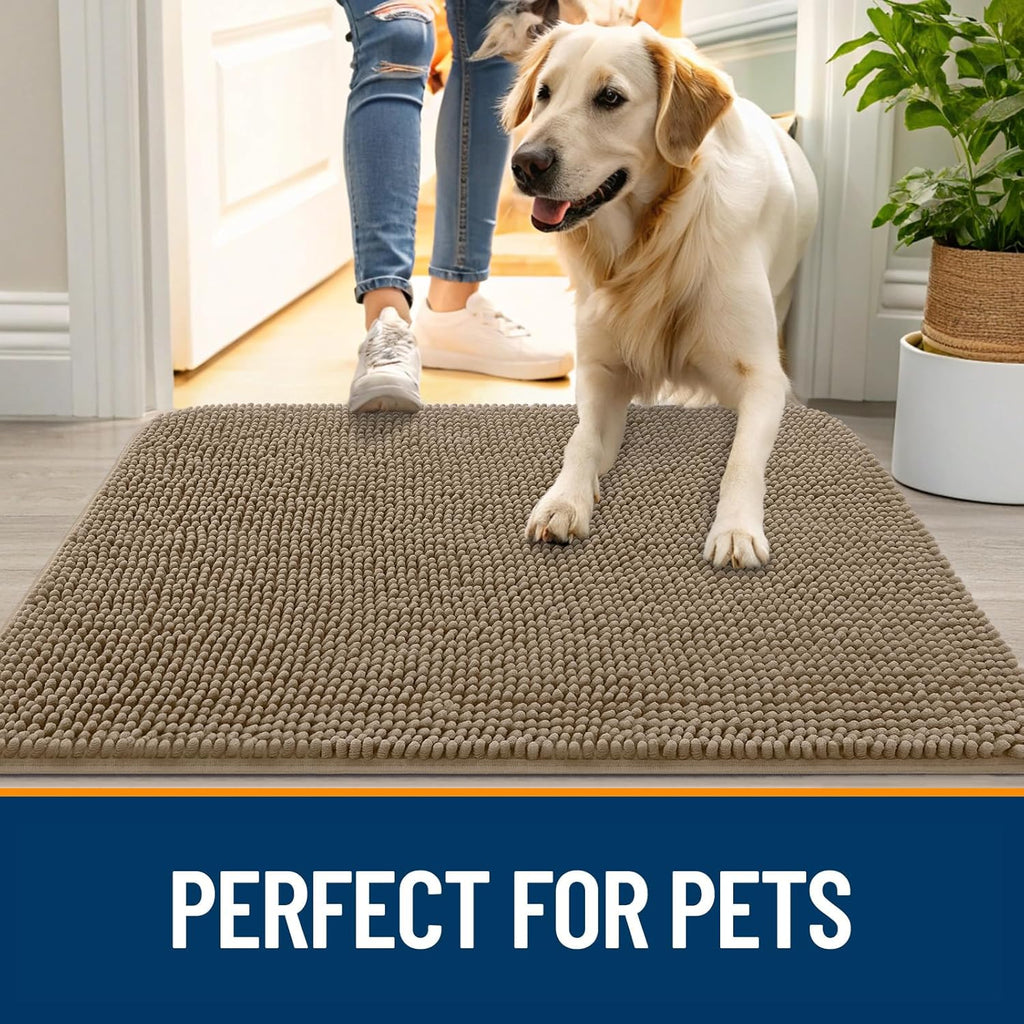 OLANLY Dog Door Mat - Absorbent Non-Slip Chenille Mat for Muddy Paws | 40x32 Tan Indoor Carpet