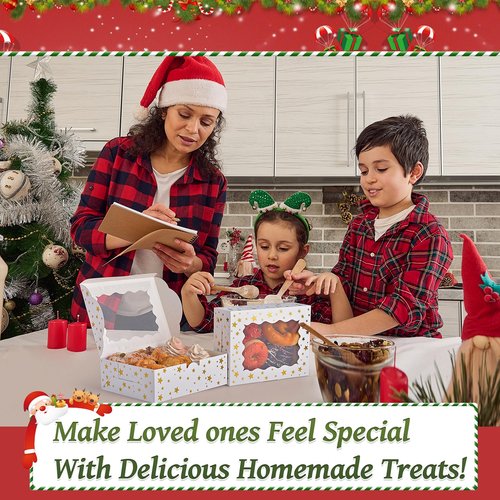 DOYIDE 32Pcs 8x6x2.5 in Christmas Cookie Boxes with Window, White Bakery Boxes for Cookie, Treat Boxes Pastry Boxes for Gift Giving, Chocolate Covered Strawberries, Dessert, Donut, Cupcakes Muffins