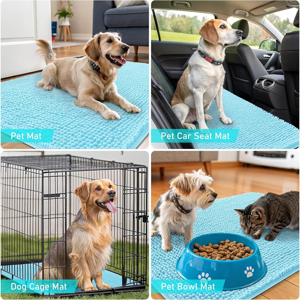 OLANLY Dog Door Mat - Absorbent Non-Slip Chenille Mat for Muddy Paws | 24x16 Inches, Quick Dry, Blue