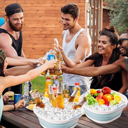 4 Pack Collapsible Ice Buckets for Parties, Foldable Beverage Tub, Large Collapsible Ice Bucket for Wine/Beer/Champagne, Large Beer Ice Buckets Drink Cooler, Space Saving Ice Storage Tub Ice Cube Bin