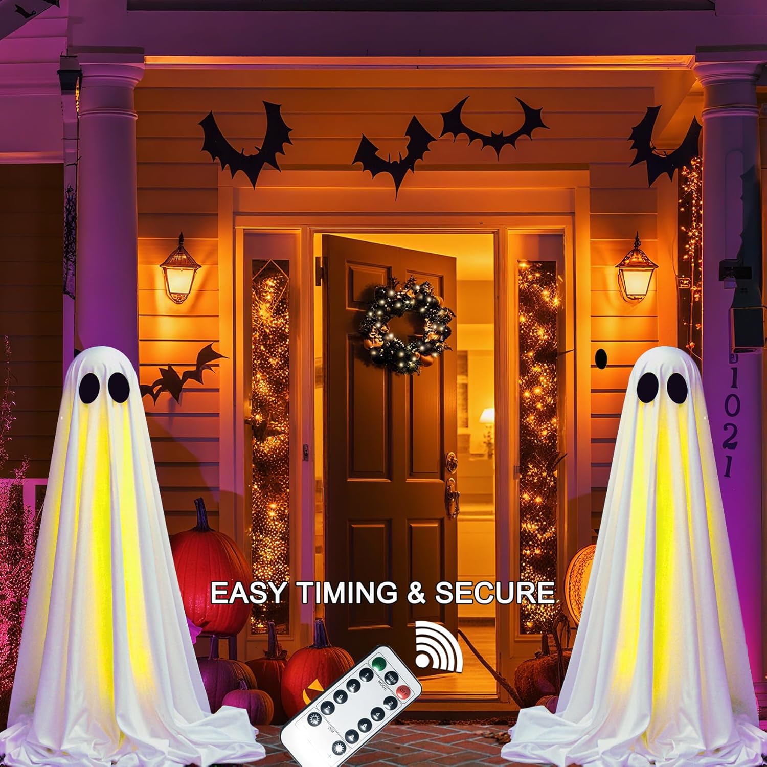 VersaCharm Halloween Ghost LED String Lights - Spooky Indoor/Outdoor Decor with Remote Control | 2 Packs, White