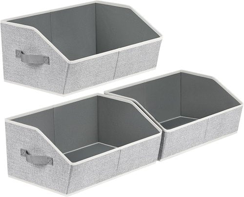 Homsorout Trapezoid Closet Shelf Organizer - Large Fabric Storage Baskets, 3 Pack in Light Gray