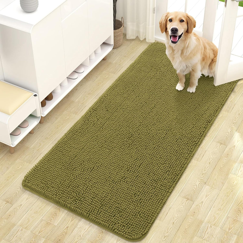 OLANLY Dog Door Mat - Absorbent Non-Slip Washable Doormat for Muddy Paws | 47x24 Inches, Willow Green