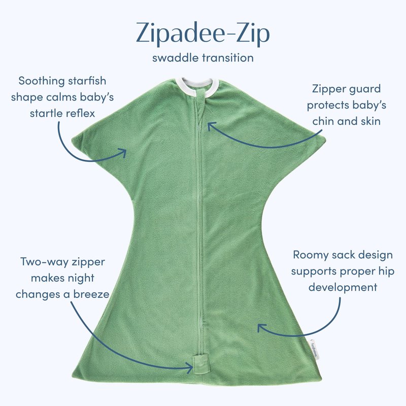 SleepingBaby Zipadee-Zip Transition Swaddle - Cozy Fleece Wearable Blanket with Two-Way Zipper for Baby Sleep - Digging You, X-Small (3-6 Month)