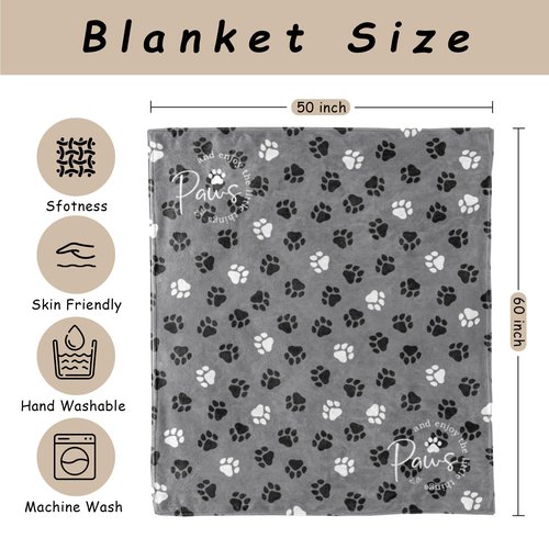 HIWX Dog Blanket, Dog Mom Lovers Owners Gifts for Women, Pet Lovers Gifts, Puppy Paws Print Throw Blanket for Couch Bed Sofa Living Room Bedroom Decor, 50x60 Inches