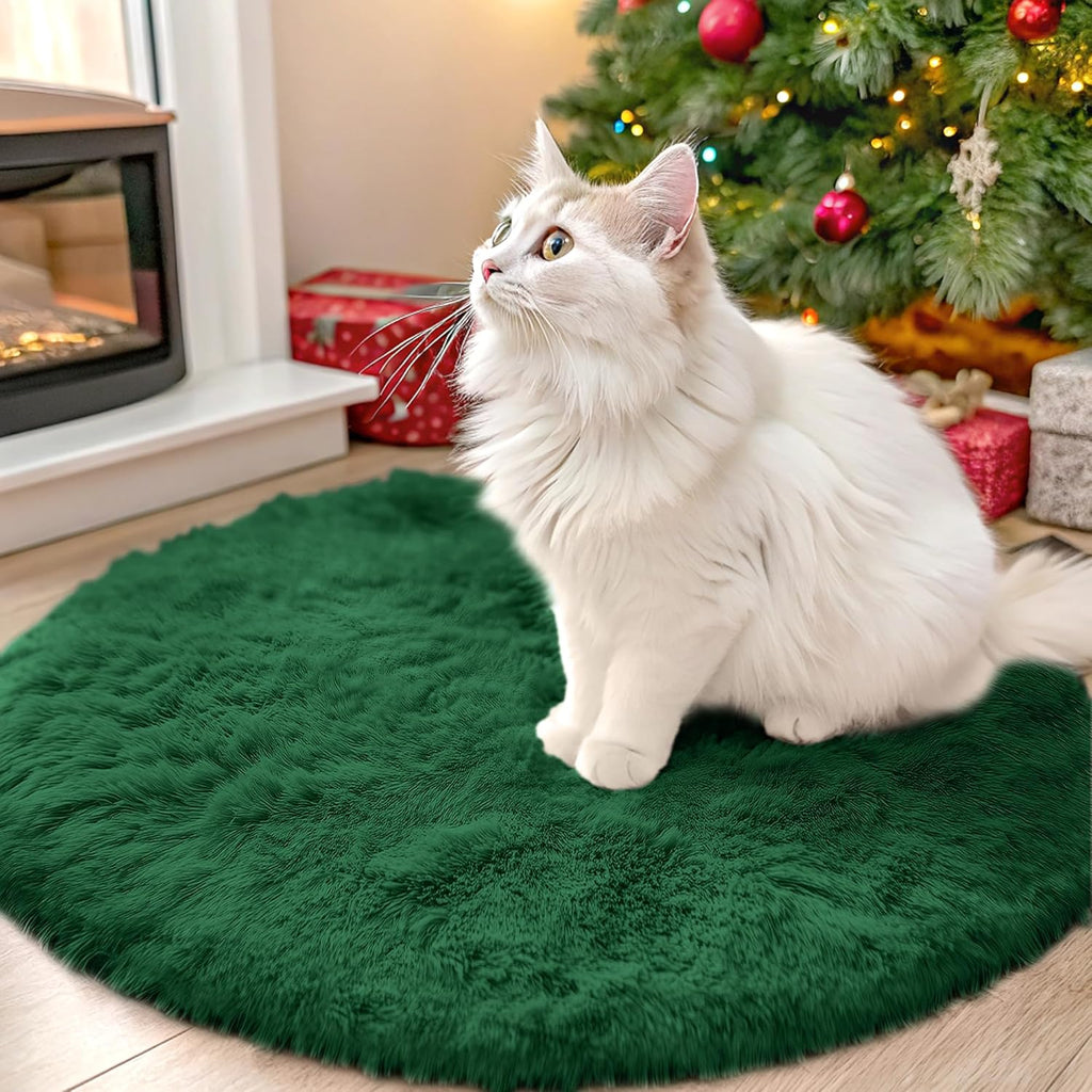 OLANLY Dark Green Round Rug - Soft & Fluffy Machine Washable 2 ft Circle Area Rug for Bedroom & Living Room Decor