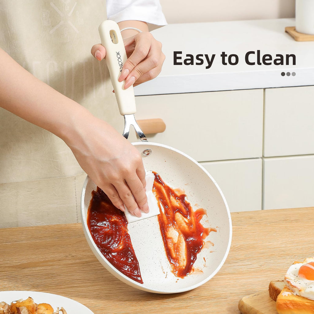 MAXCOOK Mini Nonstick Egg Pan, 6.3 Inch Omelet Pan, Small Single Serve Egg Nonstick Skillet, Medical Stone Coating Cookware with Heat-Resistant Handle (16 cm, White)