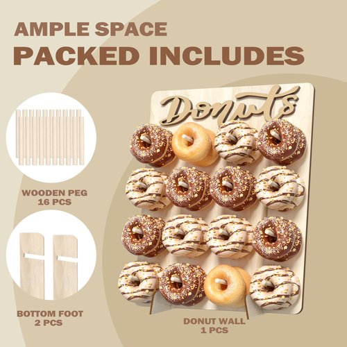 CORTNK Donut Wall Display Stand, Wooden Doughnut Holder Display 16 Donuts, Donut Holder Board for Donut Grow Up Party, Birthday, Wedding, Baby Shower, Donut Party Decorations (Natural)