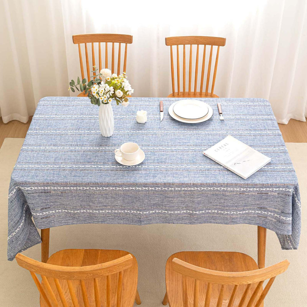 SIELUNO Rectangle Table Cloth Rustic Farmhouse Tablecloth Heavy Duty Cotton Linen Waterproof Wrinkle Free Table Cloths for Kitchen and Dining Room-Hollow Blue-Rectangle, 54"x86", 6-8 Seats