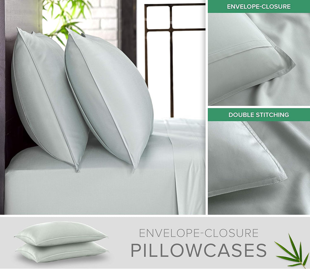 Pure Bamboo Queen Sheets - Luxuriously Soft & Cooling 100% Organic Viscose Bed Set | Sea Glass Color