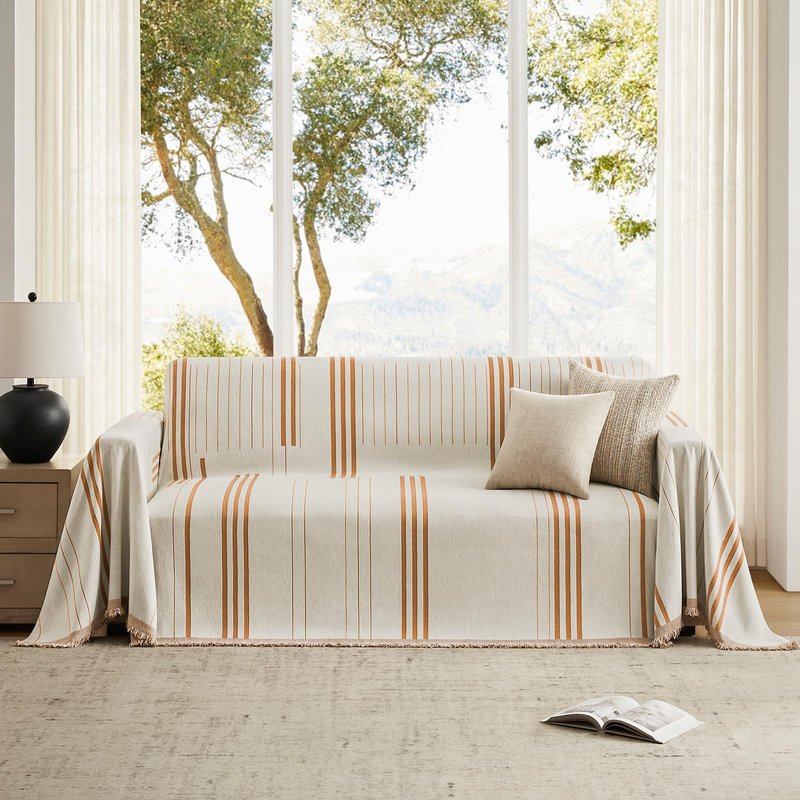 Maymiss Boho Couch Cover Washable Sectional Couch Covers for Dogs Reversible Sofa Slipcover for 2 or 3 Cushion Couch Pet Friendly Furniture Protector (1# Orange, 91" x 134")
