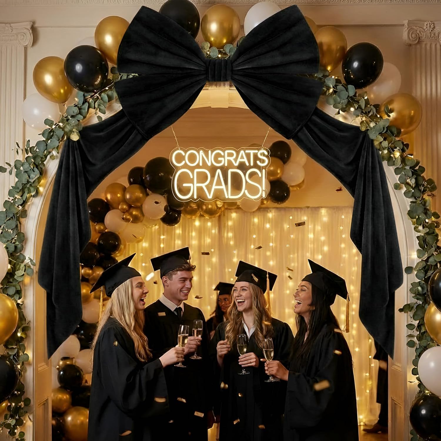 Suncalla Large Black Bows - 40 x 80 Inch Velvet Giant Bow for Wedding Decorations | Extra Long Streamers