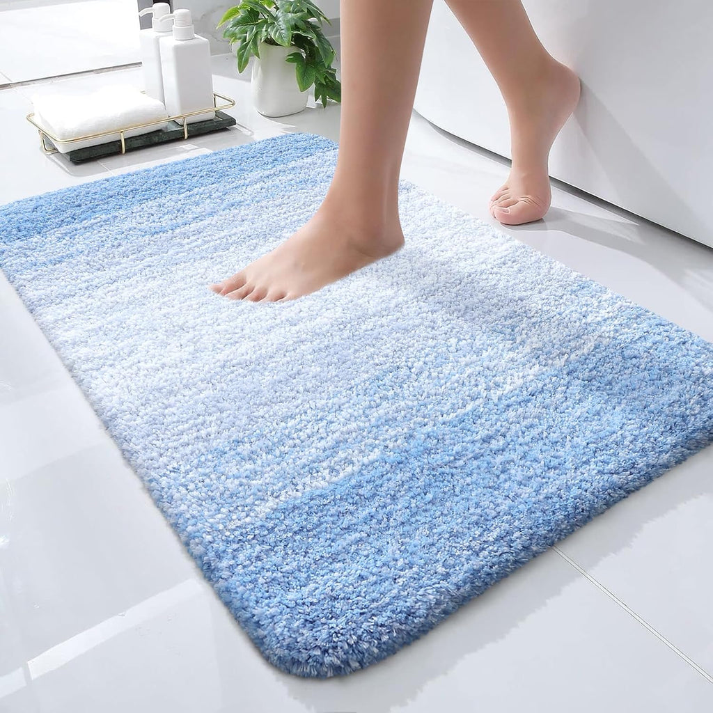 OLANLY Bath Rugs Mat - Extra Soft Microfiber, Quick-Dry & Washable | 24x16 Light Blue Rubber Backing