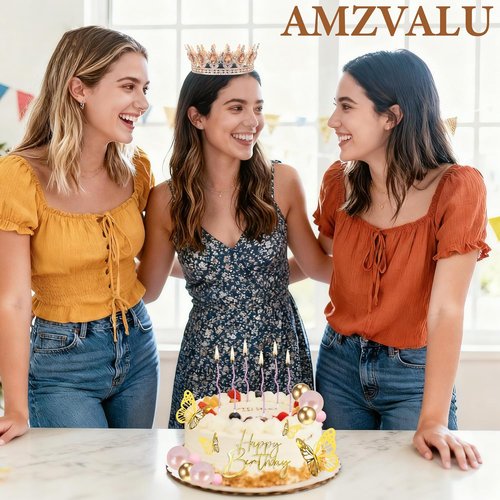 AMZVALU Crown Cake Topper - Elegant Rose Gold Birthday Decoration for Women & Girls | Perfect for Celebrations
