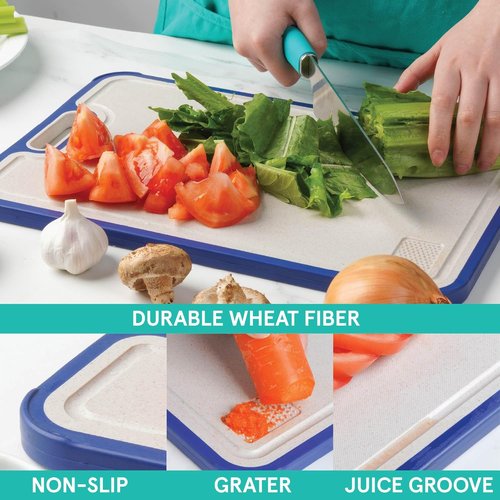 Baker's Secret Titanium Cutting Board - Double-Sided, Food Grade, Dishwasher Safe | Large 16”×11” Navy Blue
