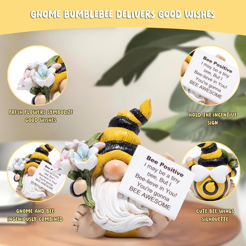 Hodao Positive Bee Figurine | Motivational Home Decor for Women - Stress Relief Gift for Office Desk