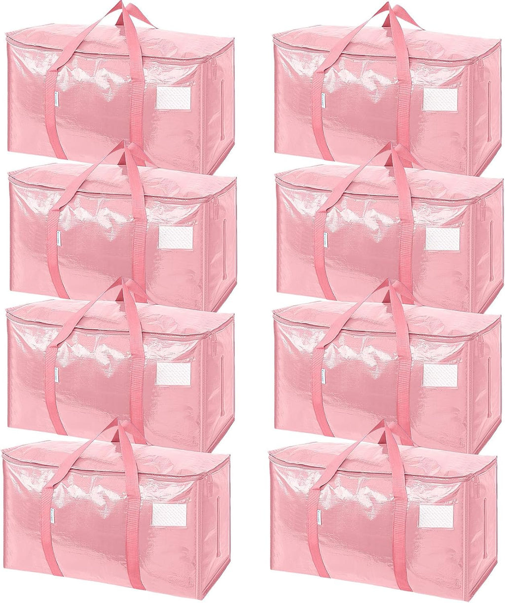 TICONN Extra Large Heavy Duty Moving Bags - Durable Storage with Zippers & Handles | 8 Pack, Coral