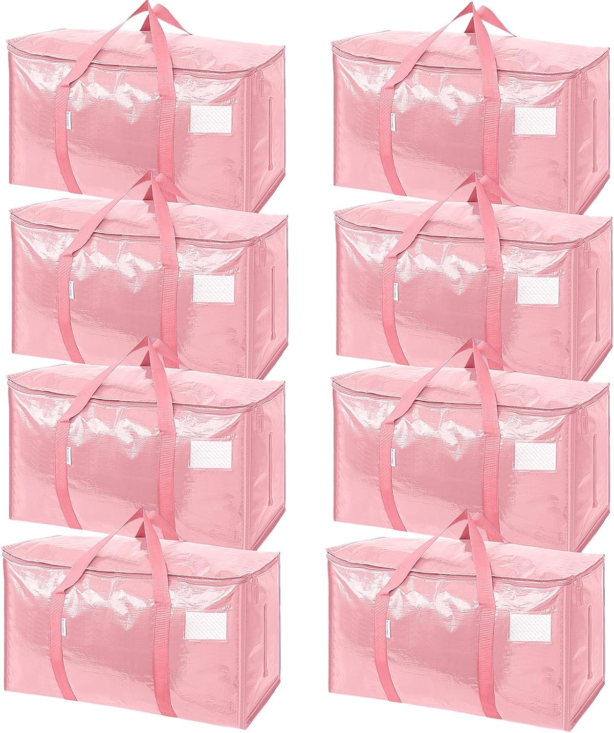 TICONN Extra Large Heavy Duty Moving Bags - Durable Storage with Zippers & Handles | 8 Pack, Coral