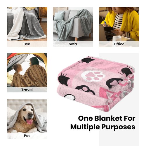 Cute Cat Throw Blanket Ultra Soft Warm Cozy Lightweight Microfiber Blankets, Just a Girl Who Loves Cats, Flannel Sherpa Fuzzy Fluffy Plush Throws for Sofa Couch Bedding All Season 60"x50"
