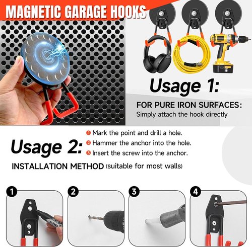 Magnetic Hooks 4 Pack - Heavy Duty Large Hooks with Anti-Slip Coating for Garage & Workshop