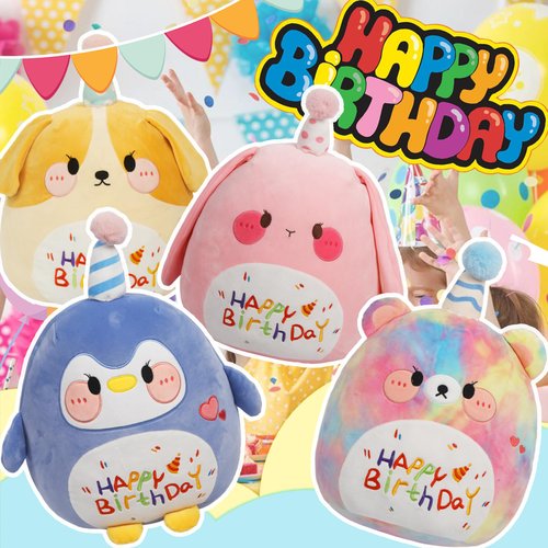 ARELUX Jumbo 18in Cute Dog Cuddle Plush Soft Stuffed Animal Large Birthday Pillow Kids Huggable Puppy Plushie Toy Big Size Happy Birthday Party Decoration Plushies Gift for Friends Boys Girls Yellow