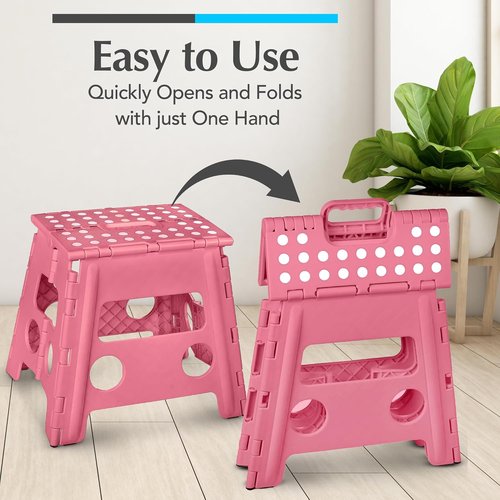 Handy Laundry Folding Step Stool - Lightweight & Sturdy for Adults and Kids | Easy One-Flip Design - Pink (13 Inch)