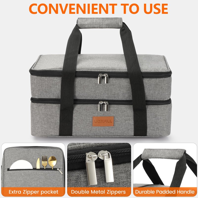 Uoxfill Lunch Bag Insulated Thermal Food Carrier Insulated Double Decker Casserole Carrier for Hot or Cold Food,Insulated Tote Bag for Potluck Cookouts Picnic,Lasagna Holder