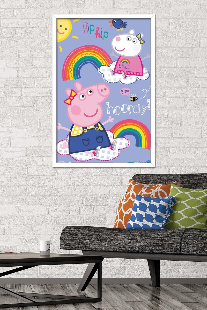 Trends International Peppa Pig - Hooray Wall Poster, 22.375" x 34", White Framed Version