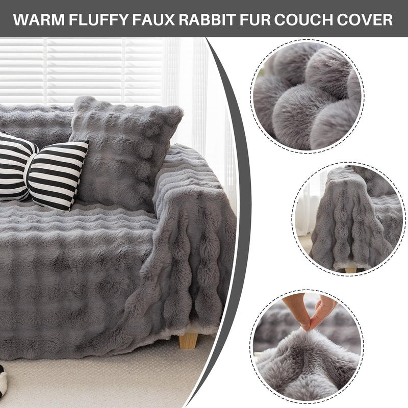 Foreate Fuzzy Plush Sofa Covers, Faux Fur Couch Cover for 3 Cushion Couch Sofa, Sectional Couch Cover, Warm L Shaped Sofa Slipcovers for Dogs, Cats (Dark Grey, 71" x 118")