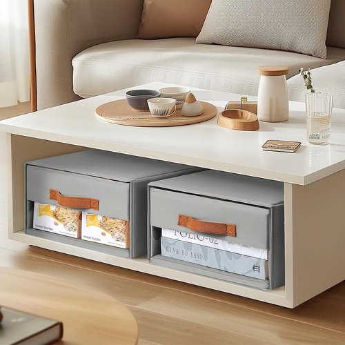 DIMJ Closet Organizers - Foldable Fabric Bins with Clear Windows | Stackable Storage Drawers, 4-Pack, Grey