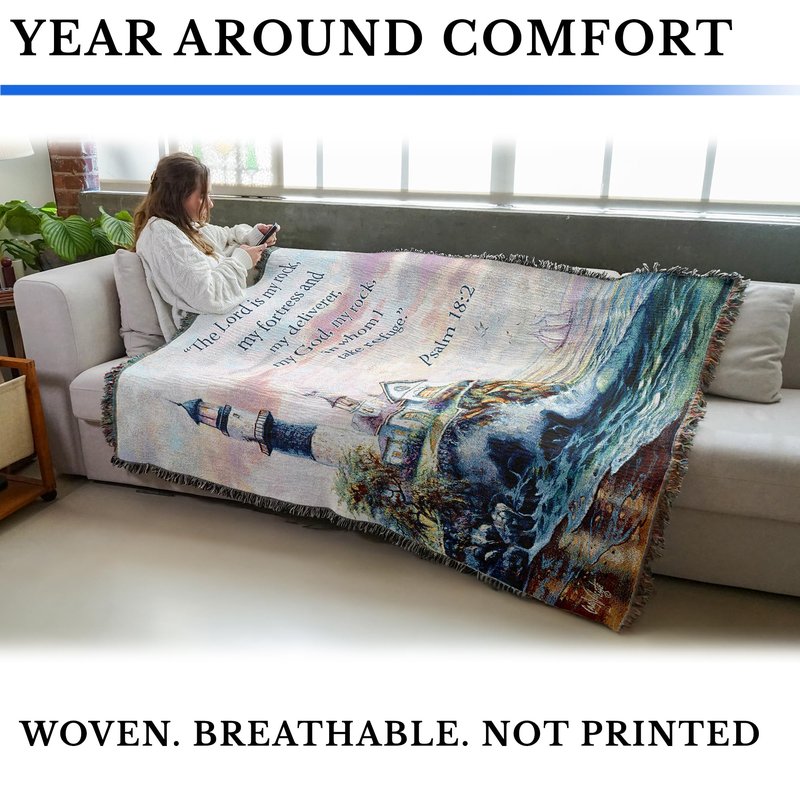Pure Country Weavers Lighthouse Blanket by Carl Valente - The Lord is My Rock and My Fortress - Scriptures -Psalm 18:2 - Religious Gift Tapestry Throw Woven from Cotton - Made in the USA (72x54)