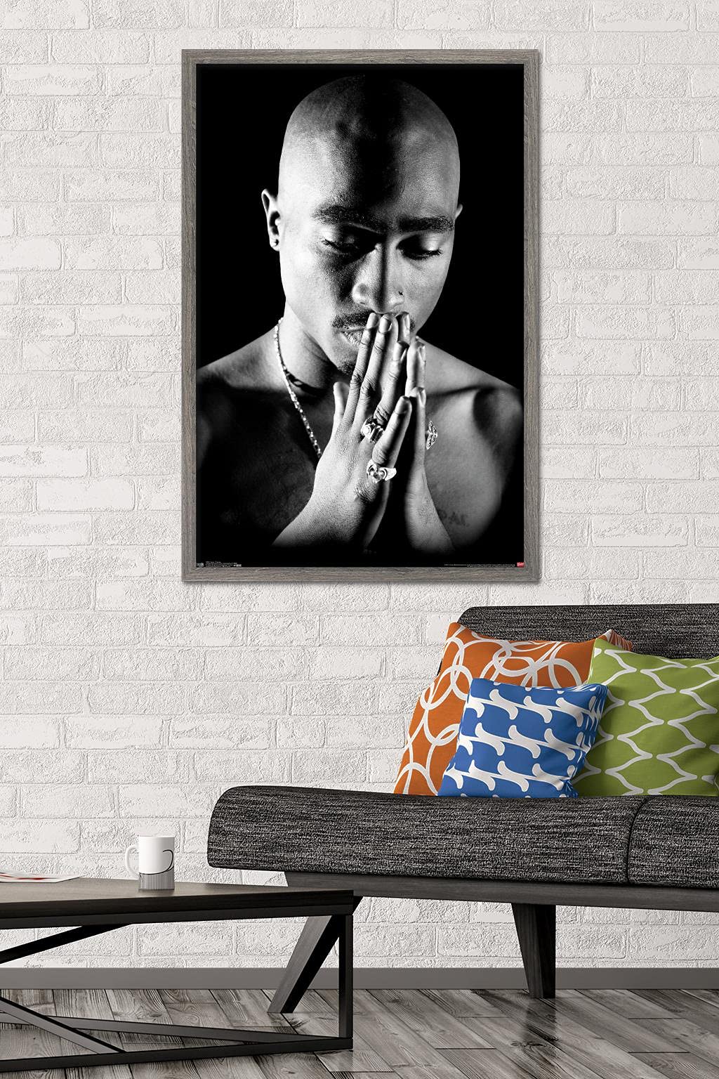 Trends International Tupac - Praying Wall Poster, 22.375" x 34", Barnwood Framed Version
