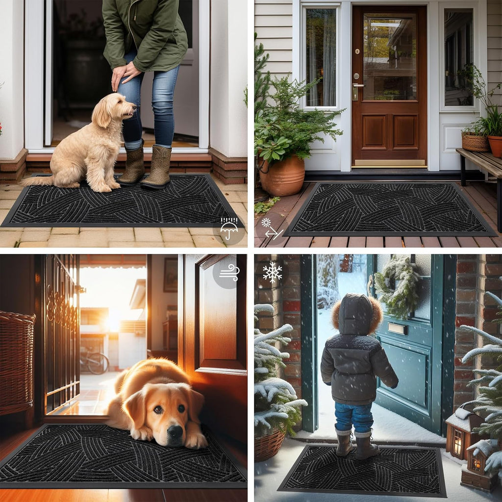 Smiry Heavy-Duty Rubber Doormat - Trap Dirt & Moisture | Easy Clean Indoor/Outdoor Mat 35x23, Black