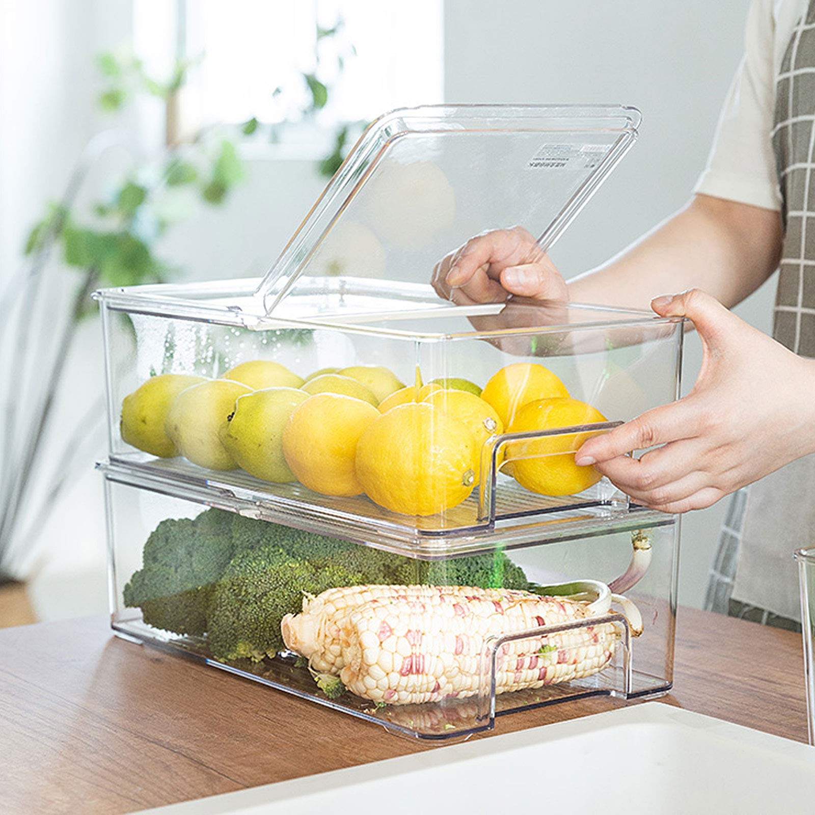 elabo Food Storage Containers Fridge Produce Saver- Stackable Refrigerator Freezer Organizer Keeper Drawers Ice Bins with Lids, Fridge Organizers and Storage Bins for Kitchen, Cabinet, 2 Pack