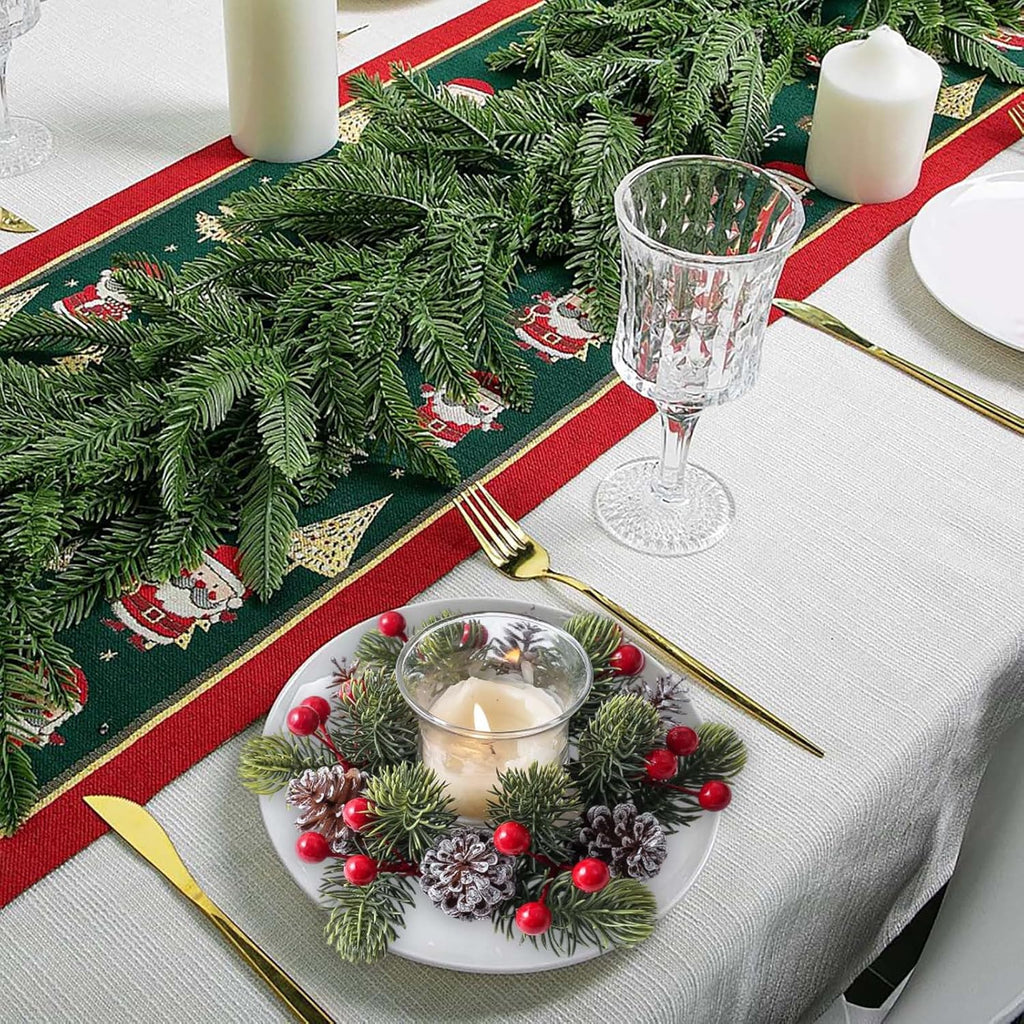 Skiennix Christmas Candle Rings - Artificial Berries & Pinecones Wreaths | 3-Inch Centerpiece for Holiday Decor (Set of 2)