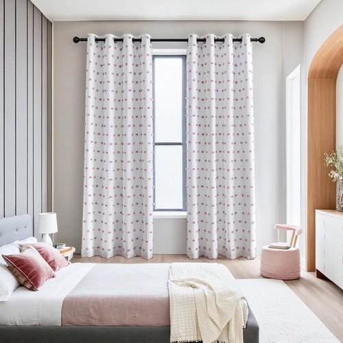 MYSKY HOME 100% Blackout Curtains for Girls Bedroom 84 Inches Long with Purple Pom Pom Sheer Total Light Blocking Curtains for Living Room 2 Panels Grommet Room Darkening Window Drapes 52W x 84L