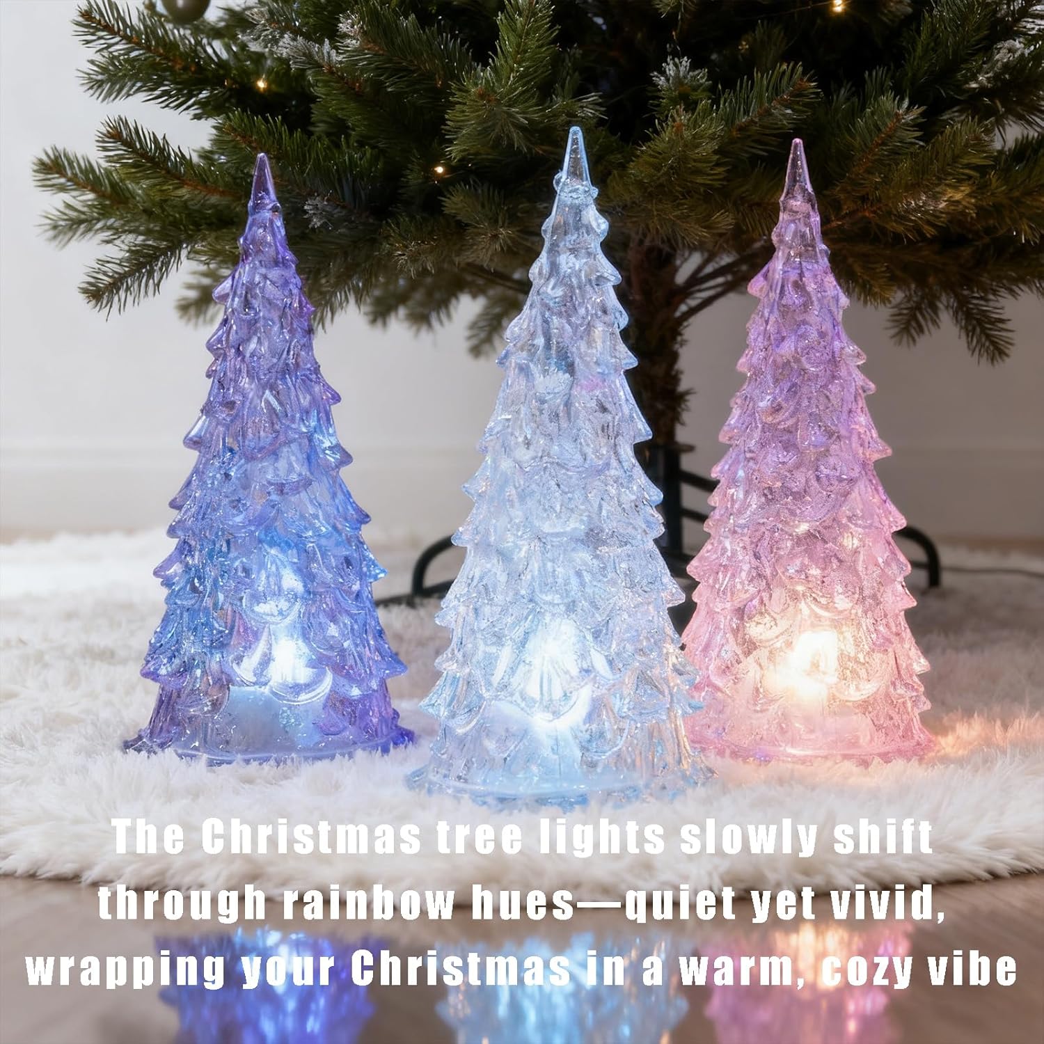 Skiennix Acrylic Christmas Tree Lamp - Enchanted 7-Color Changing Lights | Mini 5 x 2 Inch Table Decor (3 Pack)