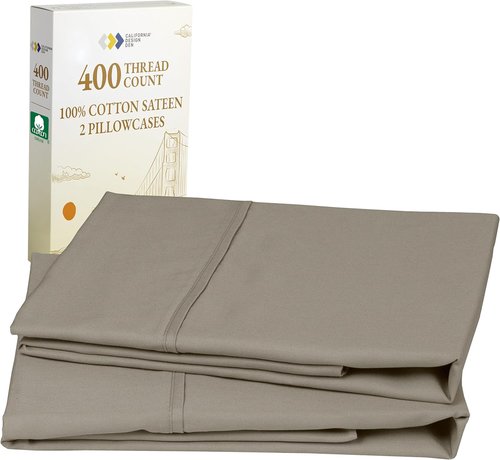 California Design Den Pillowcase Set - 400 Thread Count 100% Cotton Sateen, Soft & Breathable | Queen Size, Taupe