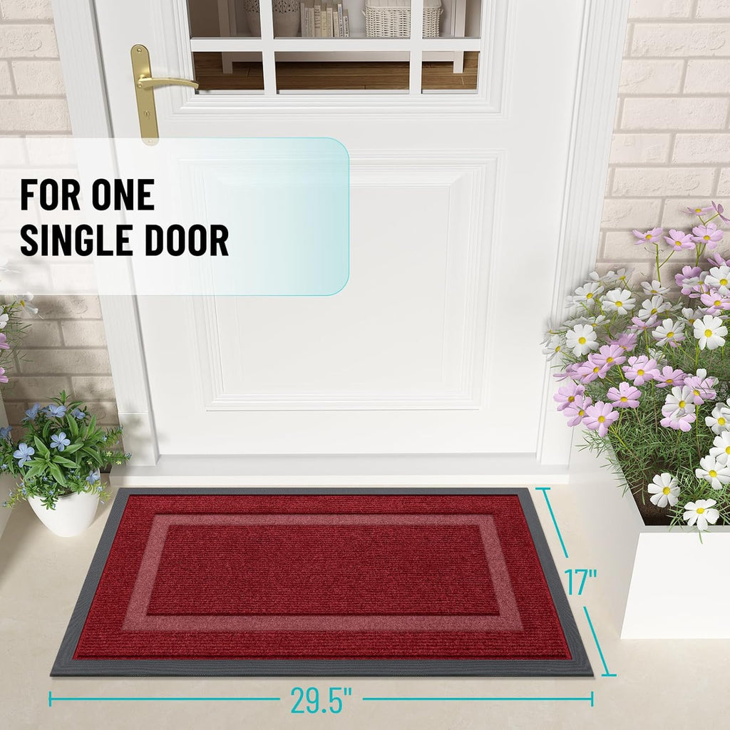 OLANLY Indoor Outdoor Front Door Mat - Waterproof, All-Season, Sturdy Natural Rubber | 29.5x17, Wine Red