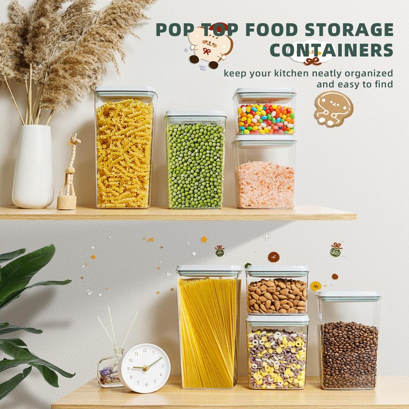 Tourdeus Pop Top Food Storage Containers - 8 Pack BPA-Free Pantry Organizers with Airtight Lids, Food-Grade with Measurement Marks