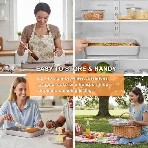 E-far Toaster Oven Baking Pan Set - 10.4”x 8”x 2” Stainless Steel Cake Pans with Lids | Non-Toxic & Dishwasher Safe