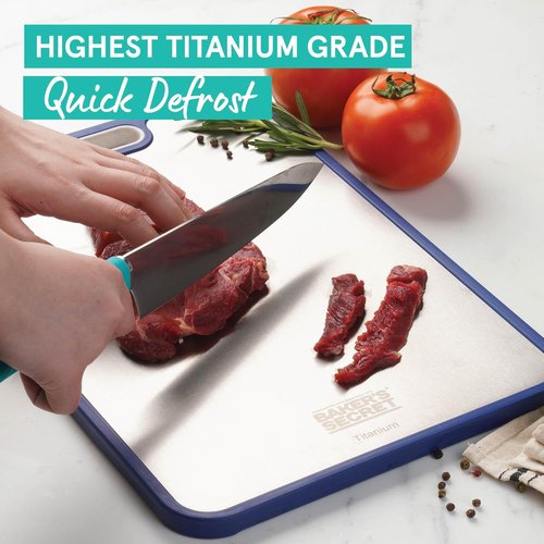 Baker's Secret Titanium Cutting Board - Double-Sided, Food Grade, Dishwasher Safe | Large 16”×11” Navy Blue